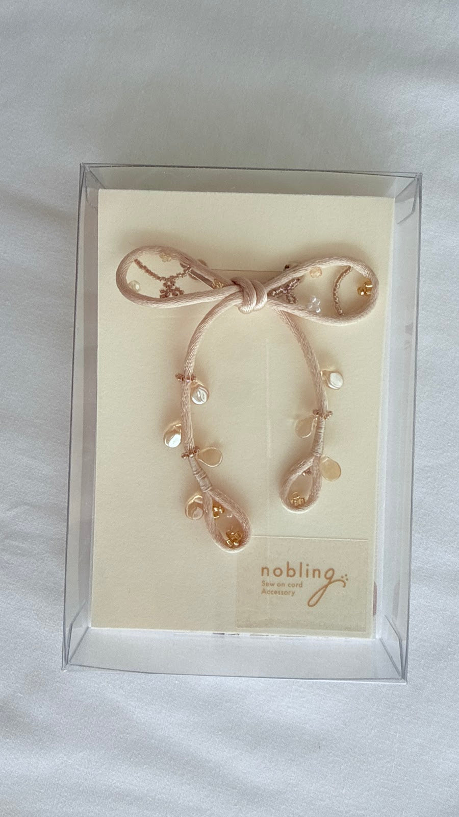 Ivory Ribbon Brooch with Beads, Statement Bow Pin for Jacket or Dress, Handmade Japanese Jewelry 【Hishinuma Ivory】