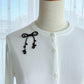 Black Ribbon Brooch with Beads, Statement Bow Pin for Jacket or Dress, Handmade Japanese Jewelry 【Matsusita Black】