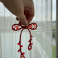 Red Ribbon Brooch with Beads, Statement Bow Pin for Jacket or Dress, Handmade Japanese Jewelry 【Doi Red】