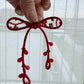 Red Ribbon Brooch with Beads, Statement Bow Pin for Jacket or Dress, Handmade Japanese Jewelry 【Ueda Red】