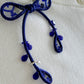 Royal Blue Ribbon Brooch with Beads, Statement Bow Pin for Jacket or Dress, Handmade Japanese Jewelry 【Matsusita Royal Blue】