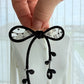 Black Ribbon Brooch with Beads, Statement Bow Pin for Jacket or Dress, Handmade Japanese Jewelry 【Oikawa Black】