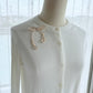Ivory Ribbon Brooch with Beads, Statement Bow Pin for Jacket or Dress, Handmade Japanese Jewelry 【Watanabe Ivory】