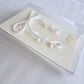 White Ribbon Brooch with Beads, Statement Bow Pin for Jacket or Dress, Handmade Japanese Jewelry 【Hishinuma White】