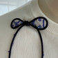 Navy Ribbon Brooch with Beads, Statement Bow Pin for Jacket or Dress, Handmade Japanese Jewelry 【Kawaguchi Navy】