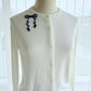 Royal Blue Ribbon Brooch with Beads, Statement Bow Pin for Jacket or Dress, Handmade Japanese Jewelry 【Hayata Royal Blue】