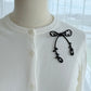 Black Ribbon Brooch with Beads, Statement Bow Pin for Jacket or Dress, Handmade Japanese Jewelry 【Watanabe Black】