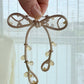 Ivory Ribbon Brooch with Beads, Statement Bow Pin for Jacket or Dress, Handmade Japanese Jewelry 【Hishinuma Ivory】