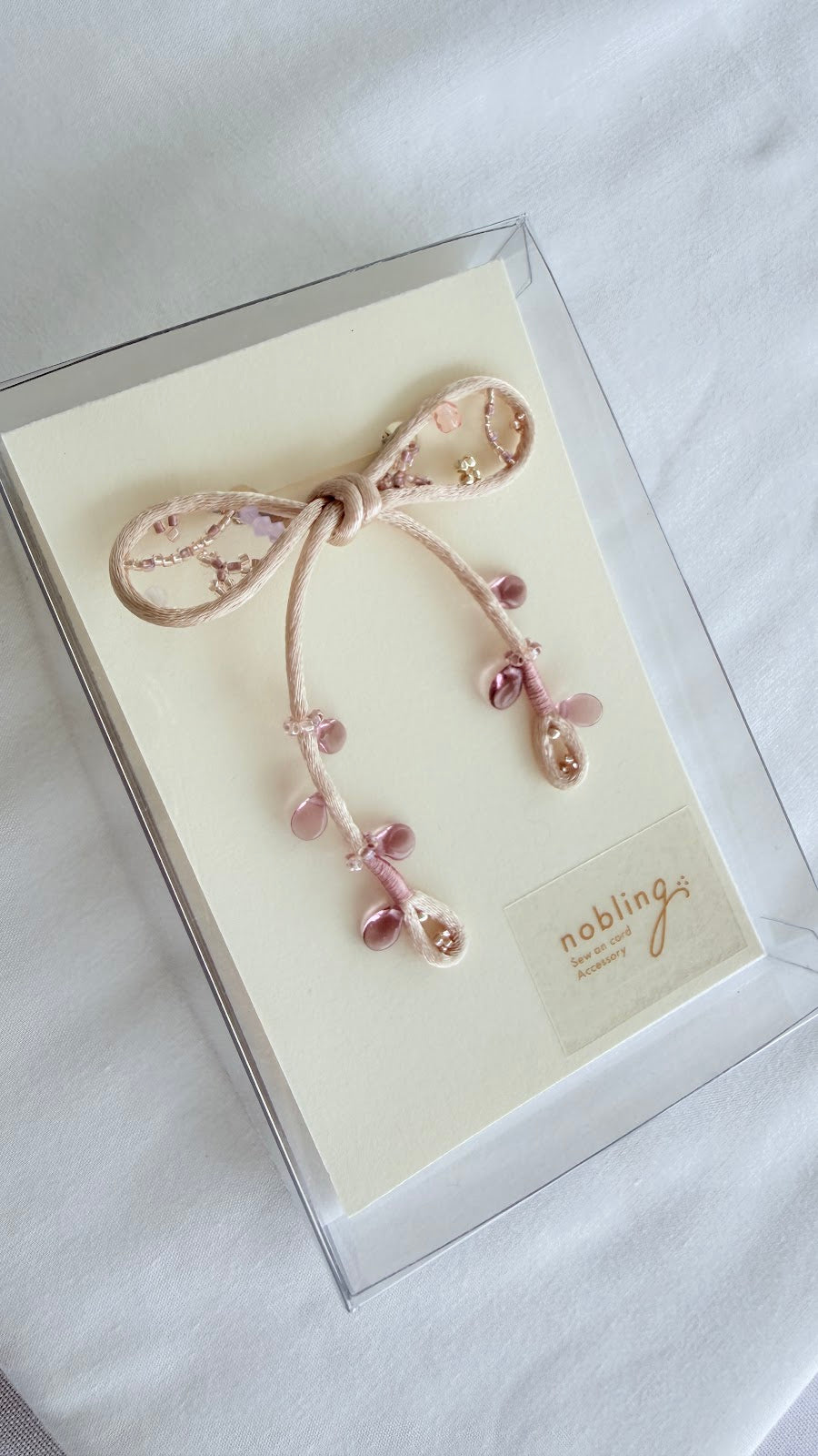 Ivory Ribbon Brooch with Beads, Statement Bow Pin for Jacket or Dress, Handmade Japanese Jewelry 【Oikawa Ivory】