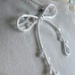White Ribbon Brooch with Beads, Statement Bow Pin for Jacket or Dress, Handmade Japanese Jewelry 【Doi White】