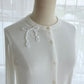 White Ribbon Brooch with Beads, Statement Bow Pin for Jacket or Dress, Handmade Japanese Jewelry 【Hishinuma White】