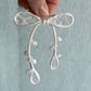 White Ribbon Brooch with Beads, Statement Bow Pin for Jacket or Dress, Handmade Japanese Jewelry 【Hishinuma White】