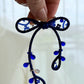 Royal Blue Ribbon Brooch with Beads, Statement Bow Pin for Jacket or Dress, Handmade Japanese Jewelry 【Matsusita Royal Blue】