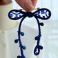Royal Blue Ribbon Brooch with Beads, Statement Bow Pin for Jacket or Dress, Handmade Japanese Jewelry 【Hayata Royal Blue】