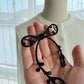 Black Ribbon Brooch with Beads, Statement Bow Pin for Jacket or Dress, Handmade Japanese Jewelry 【Watanabe Black】