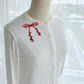 Red Ribbon Brooch with Beads, Statement Bow Pin for Jacket or Dress, Handmade Japanese Jewelry 【Ueda Red】