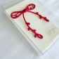 Red Ribbon Brooch with Beads, Statement Bow Pin for Jacket or Dress, Handmade Japanese Jewelry 【Ueda Red】