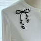 Black Ribbon Brooch with Beads, Statement Bow Pin for Jacket or Dress, Handmade Japanese Jewelry 【Oikawa Black】