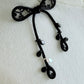Black Ribbon Brooch with Beads, Statement Bow Pin for Jacket or Dress, Handmade Japanese Jewelry 【Matsusita Black】