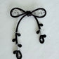 Black Ribbon Brooch with Beads, Statement Bow Pin for Jacket or Dress, Handmade Japanese Jewelry 【Oikawa Black】