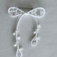 White Ribbon Brooch with Beads, Statement Bow Pin for Jacket or Dress, Handmade Japanese Jewelry 【Doi White】