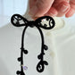 Black Ribbon Brooch with Beads, Statement Bow Pin for Jacket or Dress, Handmade Japanese Jewelry 【Matsusita Black】