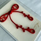 Red Ribbon Brooch with Beads, Statement Bow Pin for Jacket or Dress, Handmade Japanese Jewelry 【Doi Red】