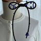 Navy Ribbon Brooch with Beads, Statement Bow Pin for Jacket or Dress, Handmade Japanese Jewelry 【Kawaguchi Navy】