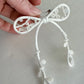 White Ribbon Brooch with Beads, Statement Bow Pin for Jacket or Dress, Handmade Japanese Jewelry 【Doi White】