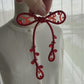 Red Ribbon Brooch with Beads, Statement Bow Pin for Jacket or Dress, Handmade Japanese Jewelry 【Doi Red】