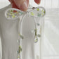 White Ribbon Brooch with Beads, Statement Bow Pin for Jacket or Dress, Handmade Japanese Jewelry 【Oikawa White】