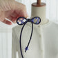 Navy Ribbon Brooch with Beads, Statement Bow Pin for Jacket or Dress, Handmade Japanese Jewelry 【Kawaguchi Navy】