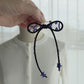Navy Ribbon Brooch with Beads, Statement Bow Pin for Jacket or Dress, Handmade Japanese Jewelry 【Kawaguchi Navy】