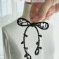 Black Ribbon Brooch with Beads, Statement Bow Pin for Jacket or Dress, Handmade Japanese Jewelry 【Saito Black】