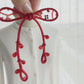 Red Ribbon Brooch with Beads, Statement Bow Pin for Jacket or Dress, Handmade Japanese Jewelry 【Ueda Red】