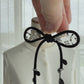 Black Ribbon Brooch with Beads, Statement Bow Pin for Jacket or Dress, Handmade Japanese Jewelry 【Oikawa Black】